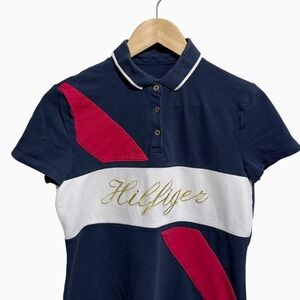 Tommy Hilfiger colorblock polo shirt navy red white‎ women's medium